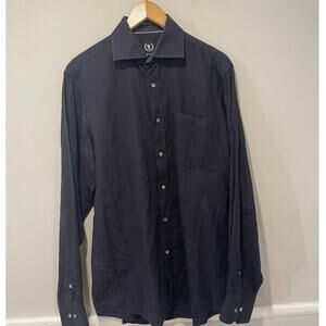Bugatchi Uomo Classic Fit Mens Black‎ Paisley Button Down Dress Shirt Size Large